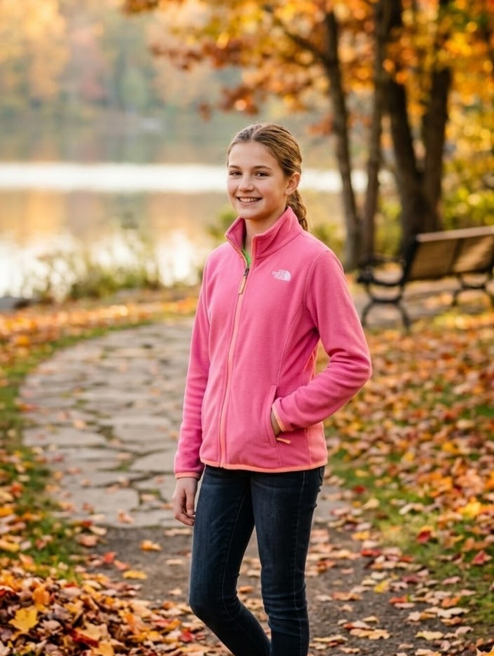 The North Face Kids' Coral Pink Full-Zip Fleece FALL Jacket